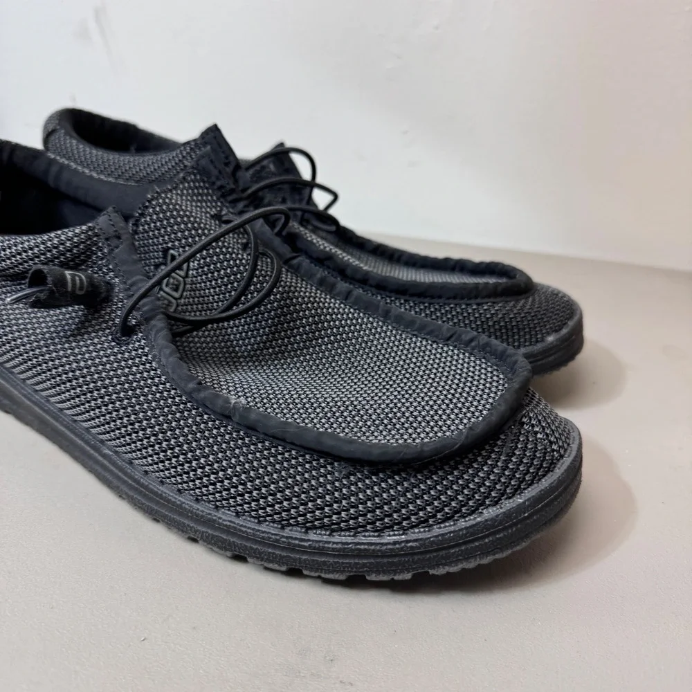 Hey Dude Wally L Sox Mens 11 Black Grey Knit Slip On Loafers Shoes